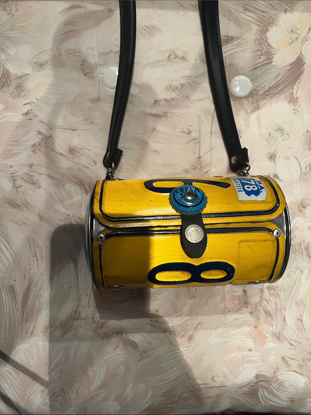 Yellow Novelty License Plate Crossbody Bag with Black Strap - Picture 3 of 6